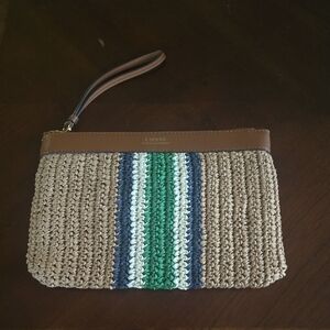 Lauren Ralph Lauren Tan and Green Woven Wristlet
